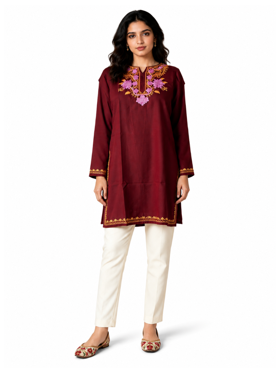 Noor : Aari embroidery summer kurti | Plum